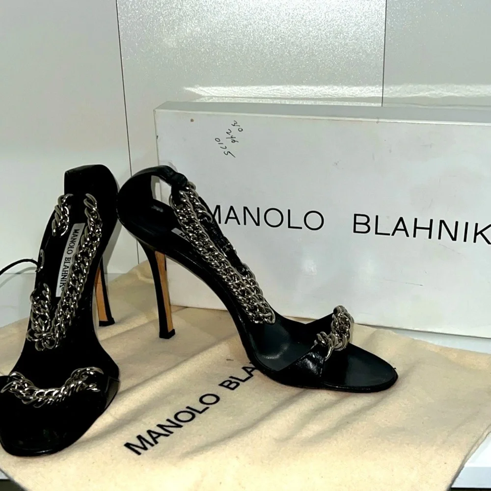 MANOLO BLAHNIK CHAIN STRAP HEELS - Picture 1 of 9